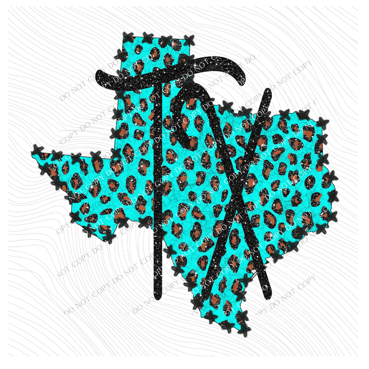 TX Texas Turquoise Marbled Effect Leopard Glitter in Turquoise & Black Digital Download, PNG