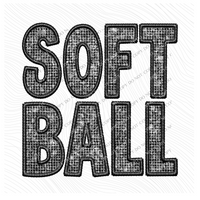 Softball Faux Embroidery Diamonds Bling in Black Digital Design, PNG