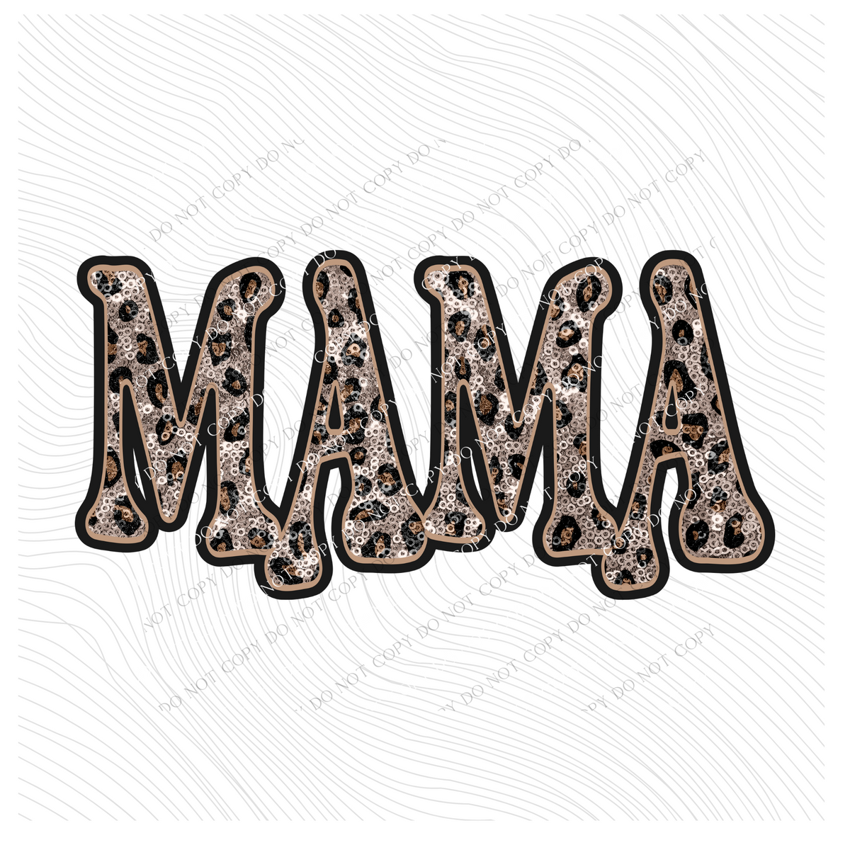 Mama Vintage Shadow Outline in Faux Sequin Leopard Digital Design, PNG Only