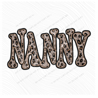 Nanny Vintage Shadow Outline in Faux Sequin Leopard Digital Design, PNG Only