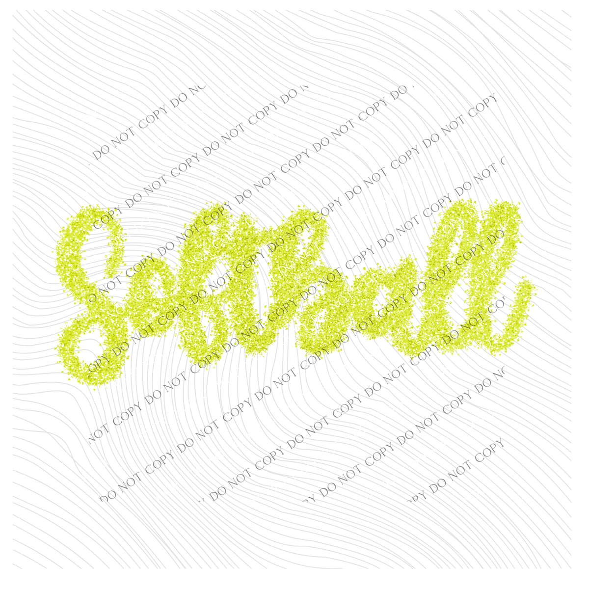 Softball Tinsel Script Yellow Green Digital Design, PNG