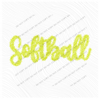Softball Tinsel Script Yellow Green Digital Design, PNG
