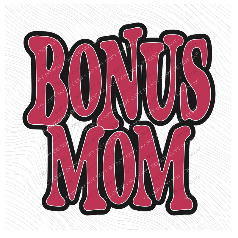 Bonus Mom Vintage Shadow Outline Digital Design in Magenta Pink and Black with White outline, BOTH PNG & SVG Included!