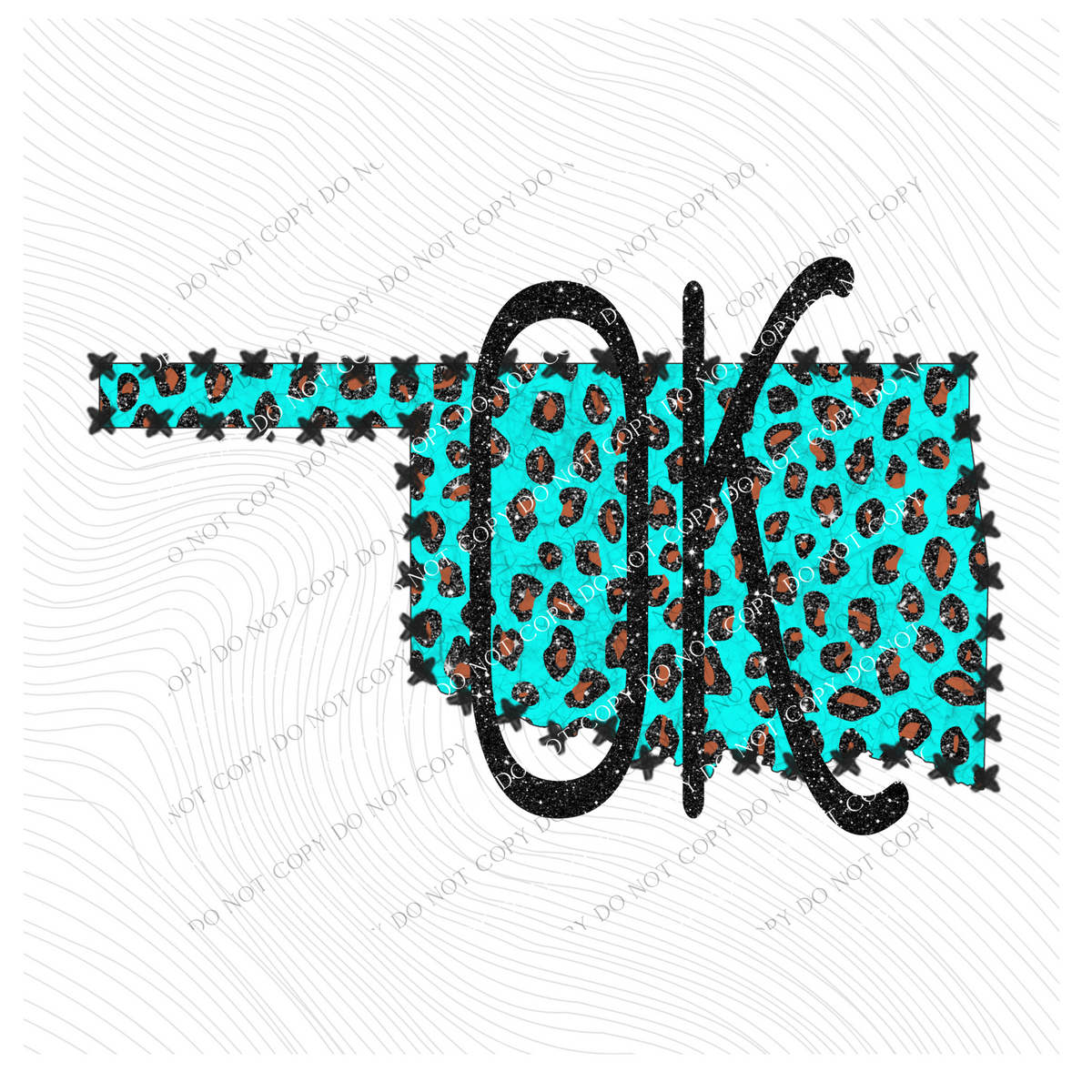 OK Oklahoma Turquoise Marbled Effect Leopard Glitter in Turquoise & Black Digital Download, PNG