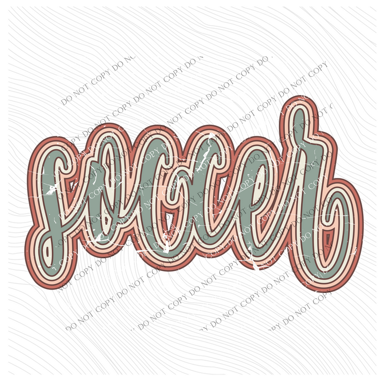 Soccer Boho Scroll Stacked Distressed in Muted Boho Colors Digital Design, PNG Only