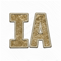 IA Iowa Embroidery Sequin Digital Design in Gold, PNG