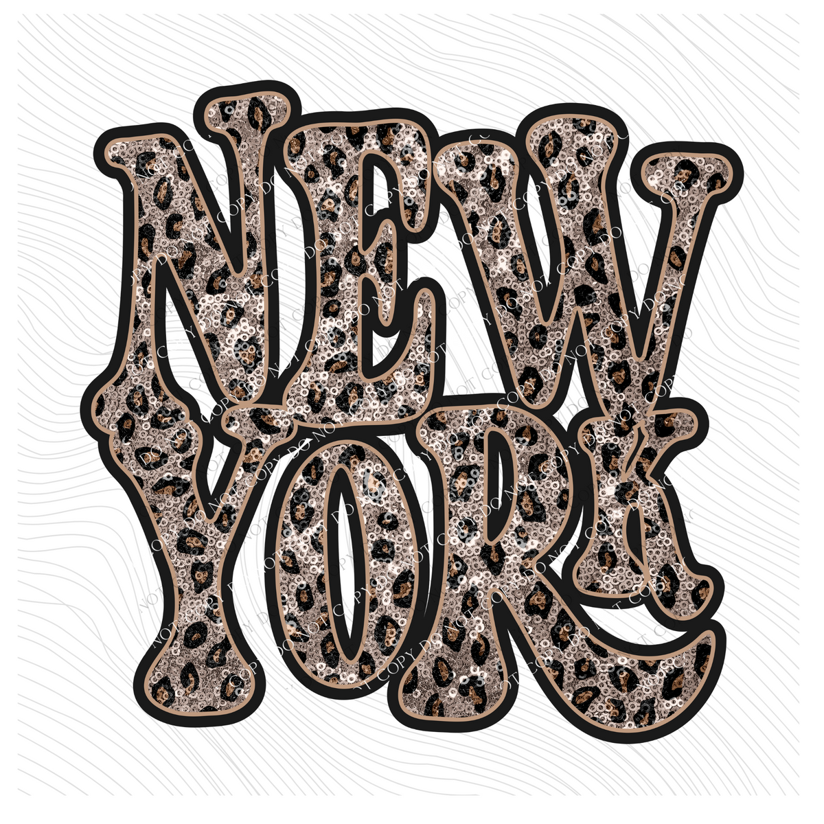 New York Vintage Shadow Outline in Faux Sequin Leopard Digital Design, PNG Only