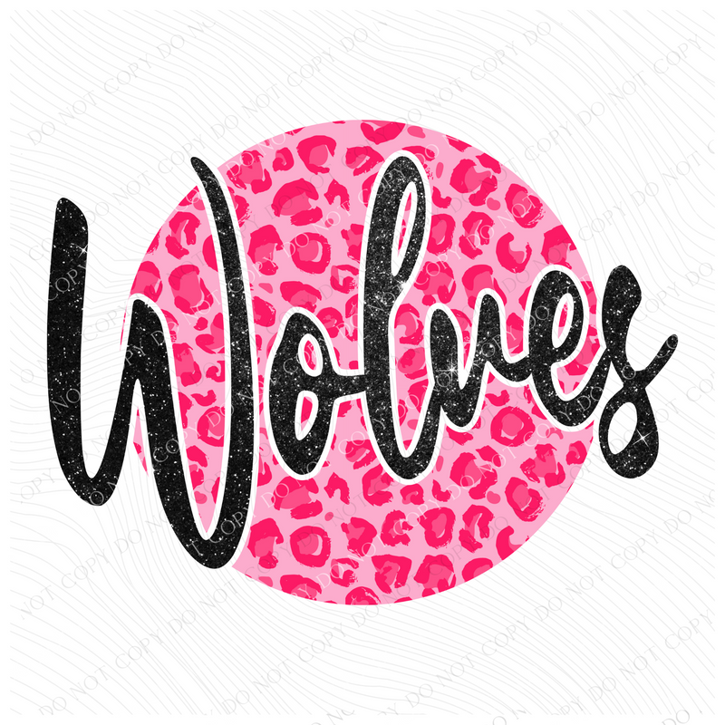 Wolves Pink Leopard Glitter Circle Cutout Digital Design, PNG