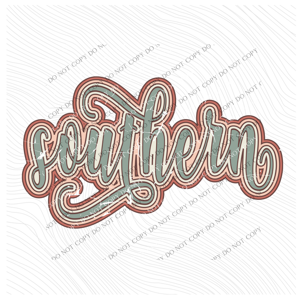 Southern Boho Scroll Stacked Distressed in Muted Boho Colors Digital Design, PNG Only