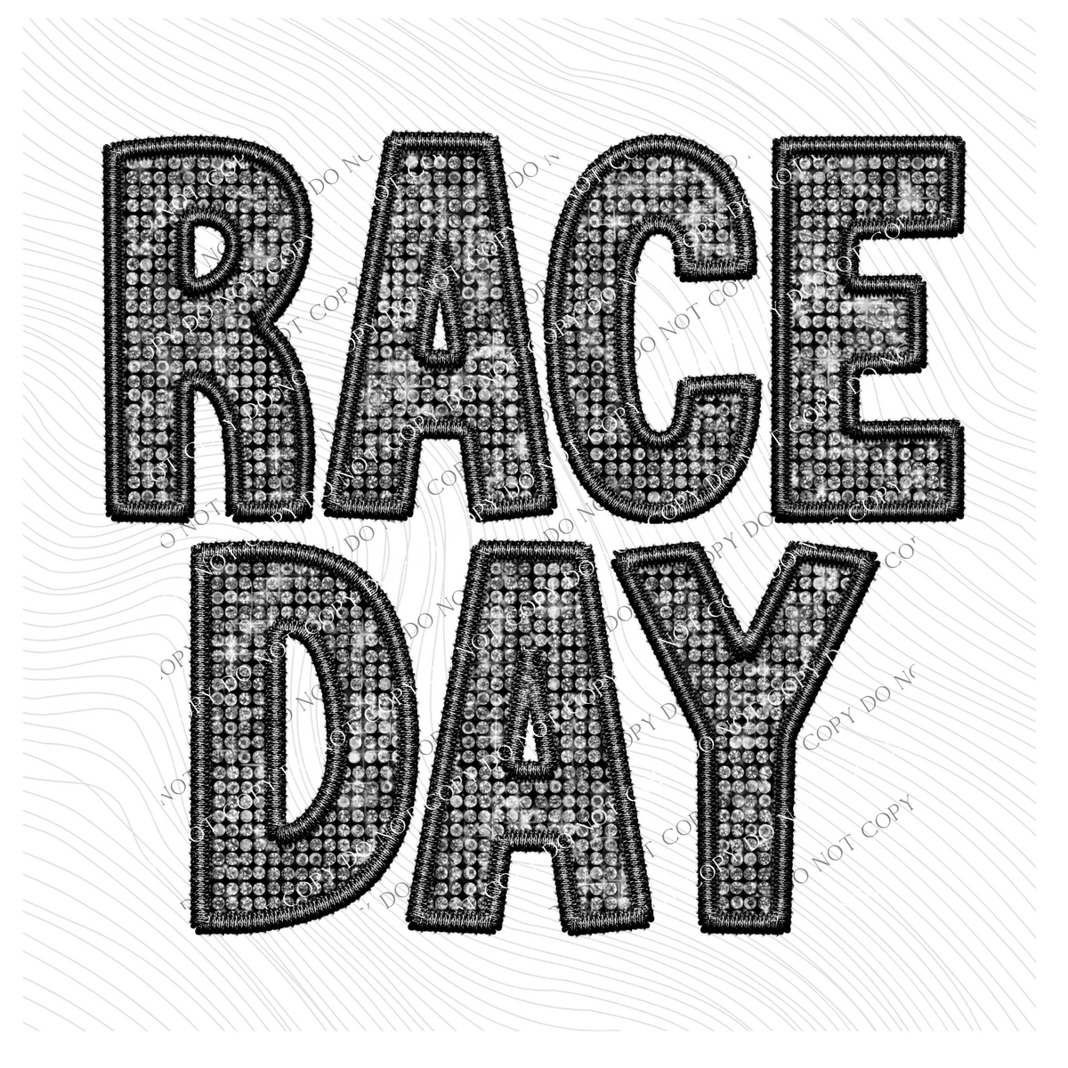 Race Day Faux Embroidery Diamonds Bling in Black Digital Design, PNG