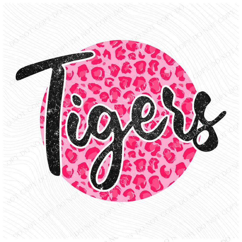 Tigers Pink Leopard Glitter Circle Cutout Digital Design, PNG