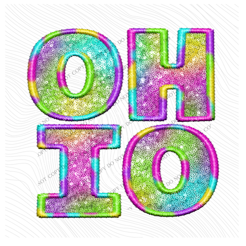 Ohio Faux Embroidery & Sequin in Colorful Fun Tie Dye Digital Download, PNG