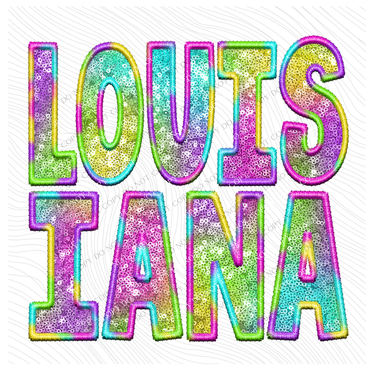 Louisiana Faux Embroidery & Sequin in Colorful Fun Tie Dye Digital Download, PNG