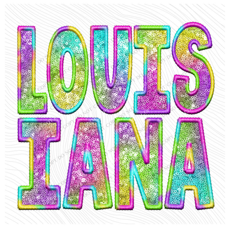 Louisiana Faux Embroidery & Sequin in Colorful Fun Tie Dye Digital Download, PNG