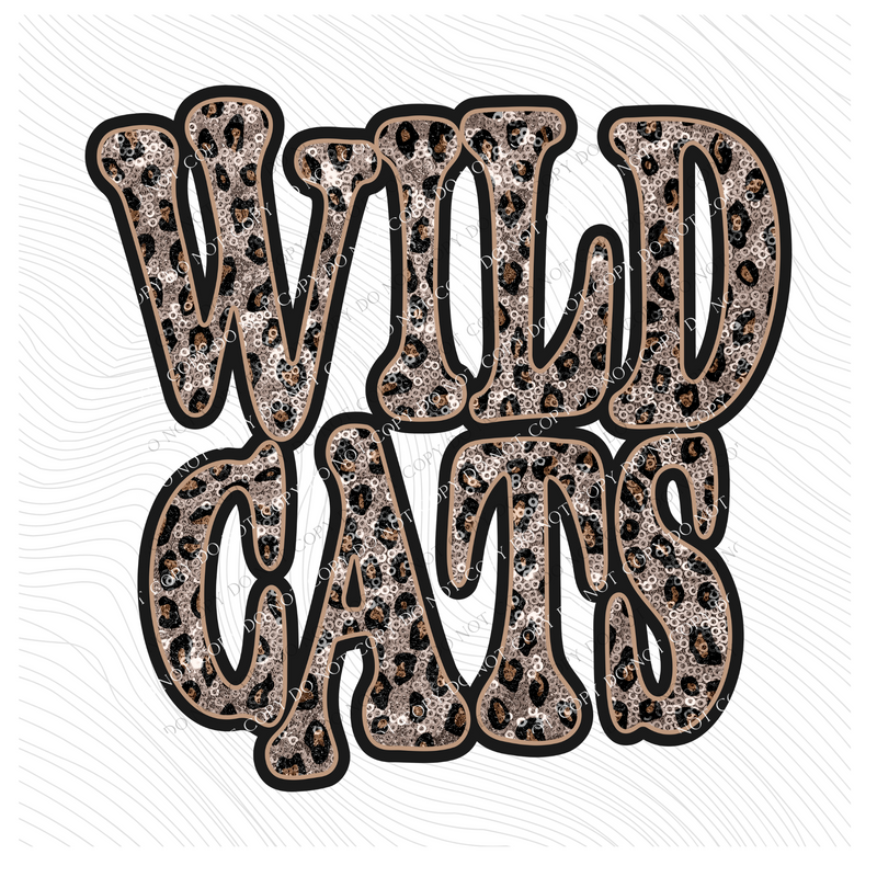Wildcats Vintage Shadow Outline in Faux Sequin Leopard Digital Design, PNG Only