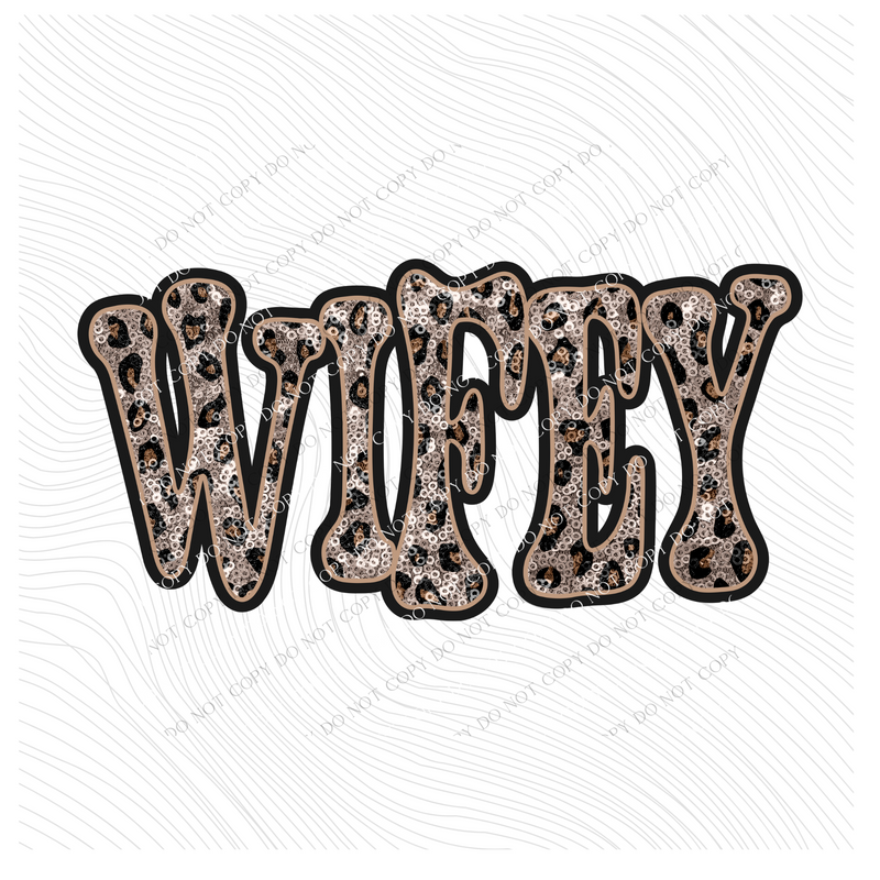 Wifey Vintage Shadow Outline in Faux Sequin Leopard Digital Design, PNG Only