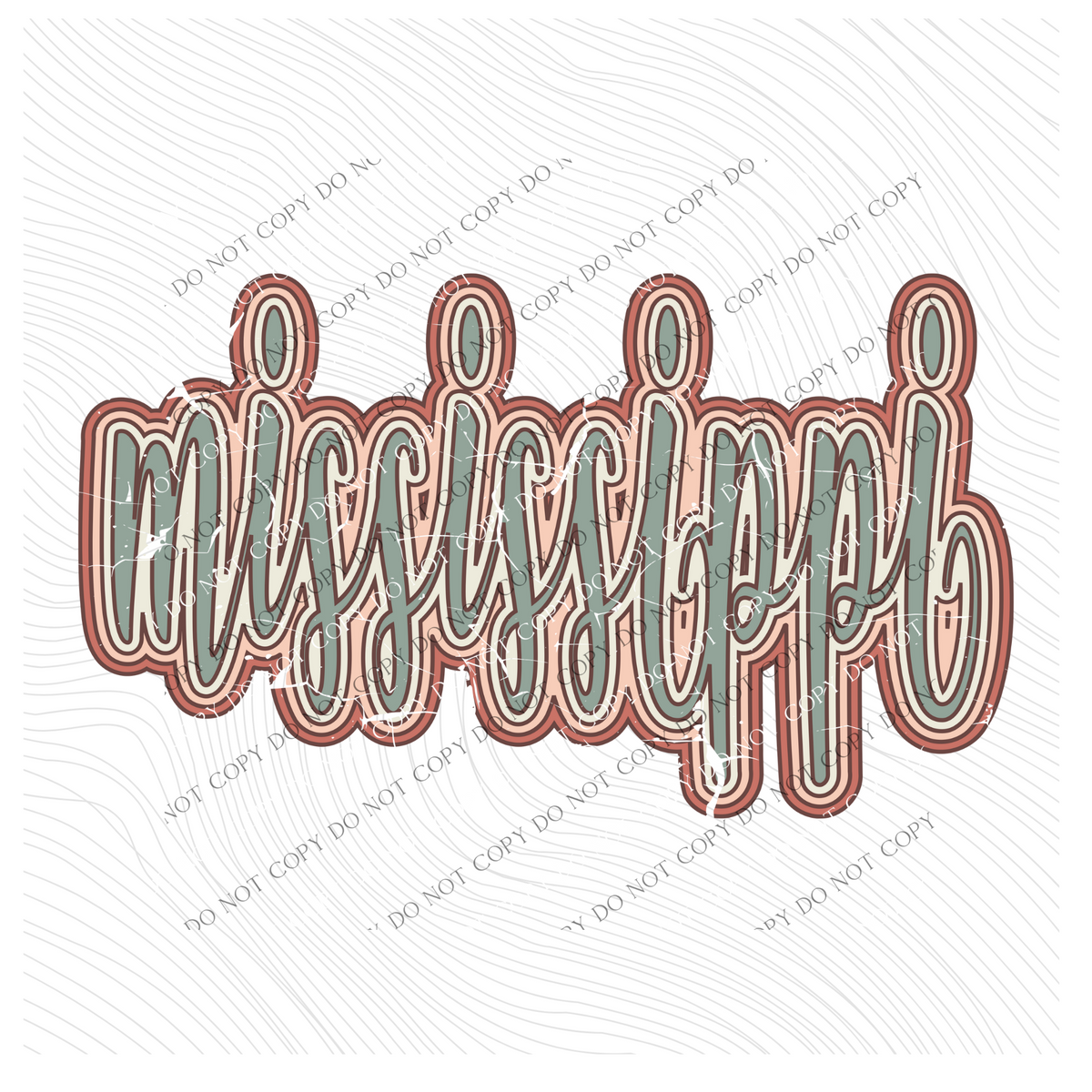 Mississippi Boho Scroll Stacked Distressed in Muted Boho Colors Digital Design, PNG Only