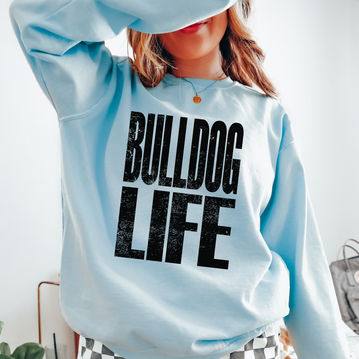 Bulldog Life Faded Distressed Black Digital Design, PNG