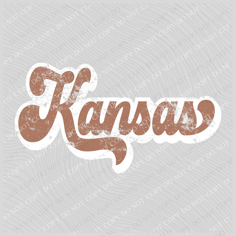 Kansas Chestnut & White Retro Shadow Distressed Digital Download, PNG