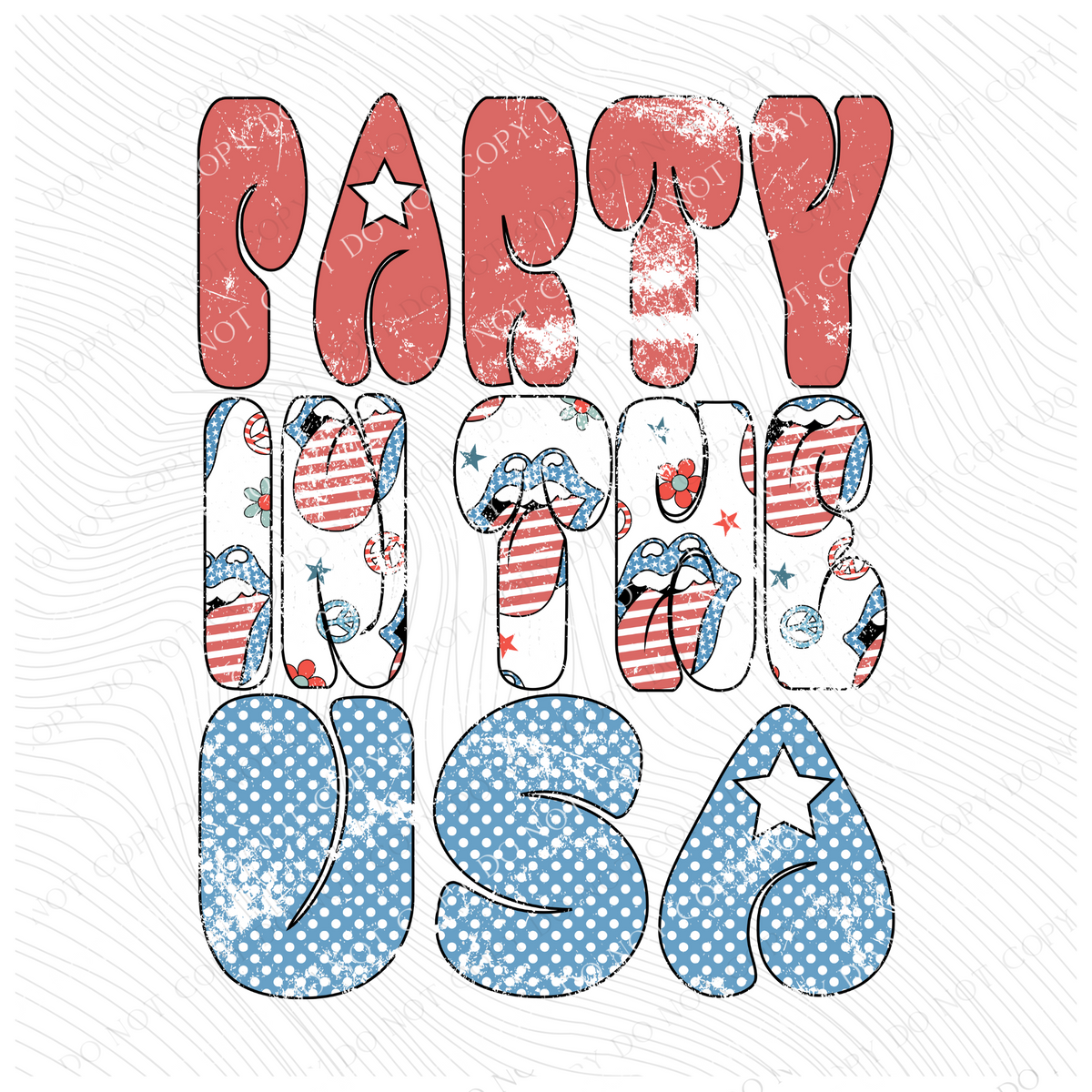 Party in the USA Lips Chubby Retro Distressed Patriotic Digital Design, PNG