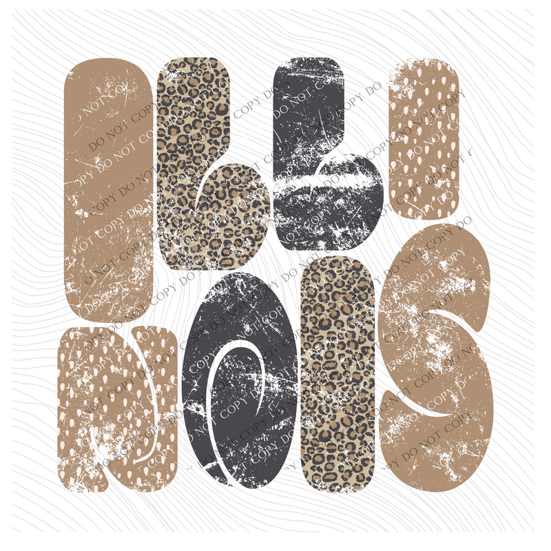Illinois Chubby Retro Distressed Leopard print in tones of Tans & Faded Black Digital Design, PNG