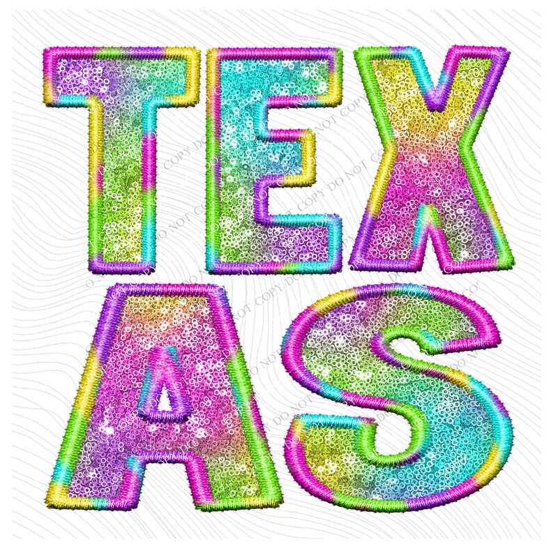 Texas Faux Embroidery & Sequin in Colorful Fun Tie Dye Digital Download, PNG