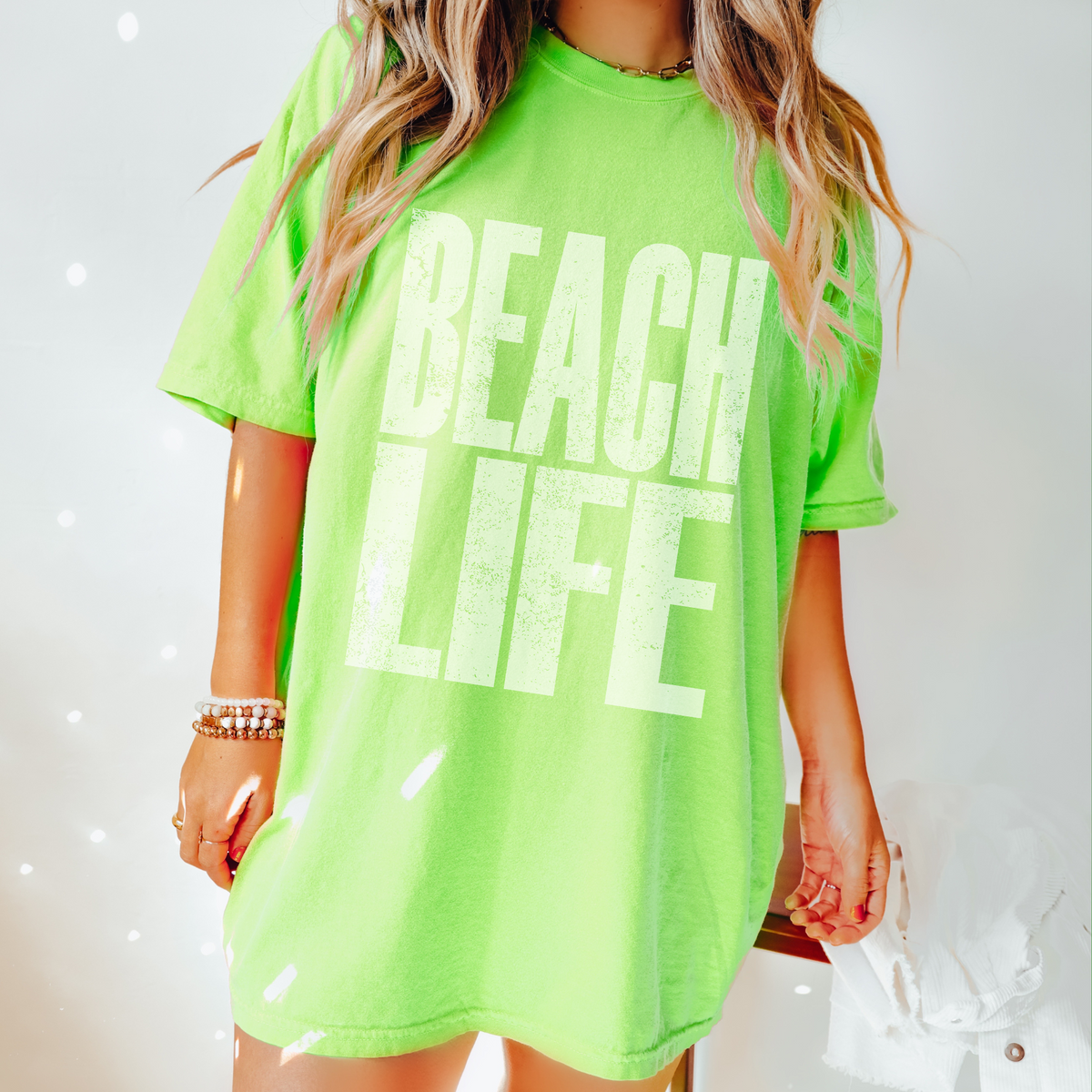 Beach Life Super Faded Distressed White Digital Design, PNG