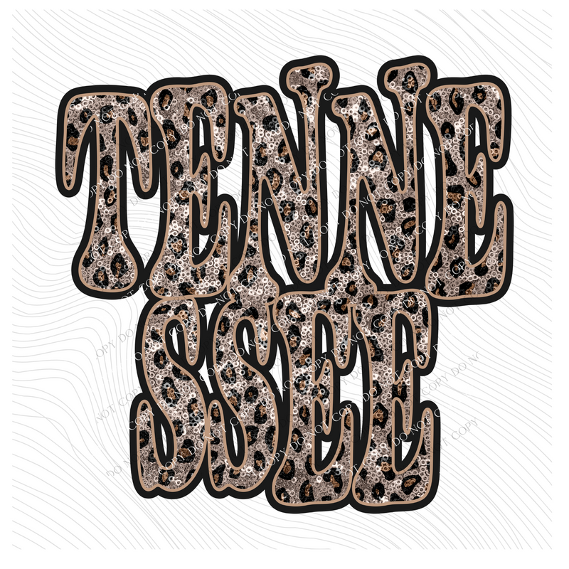 Tennessee Vintage Shadow Outline in Faux Sequin Leopard Digital Design, PNG Only