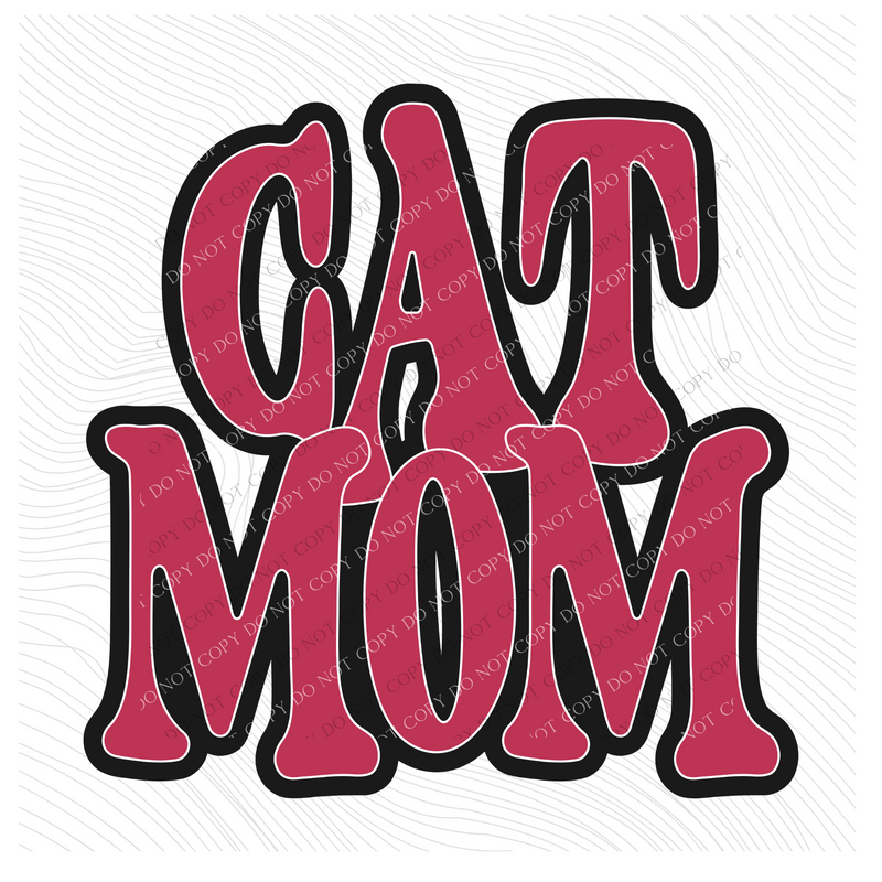 Cat Mom Vintage Shadow Outline Digital Design in Magenta Pink and Black with White outline, BOTH PNG & SVG Included!