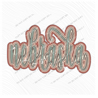 Nebraska Boho Scroll Stacked Distressed in Muted Boho Colors Digital Design, PNG Only