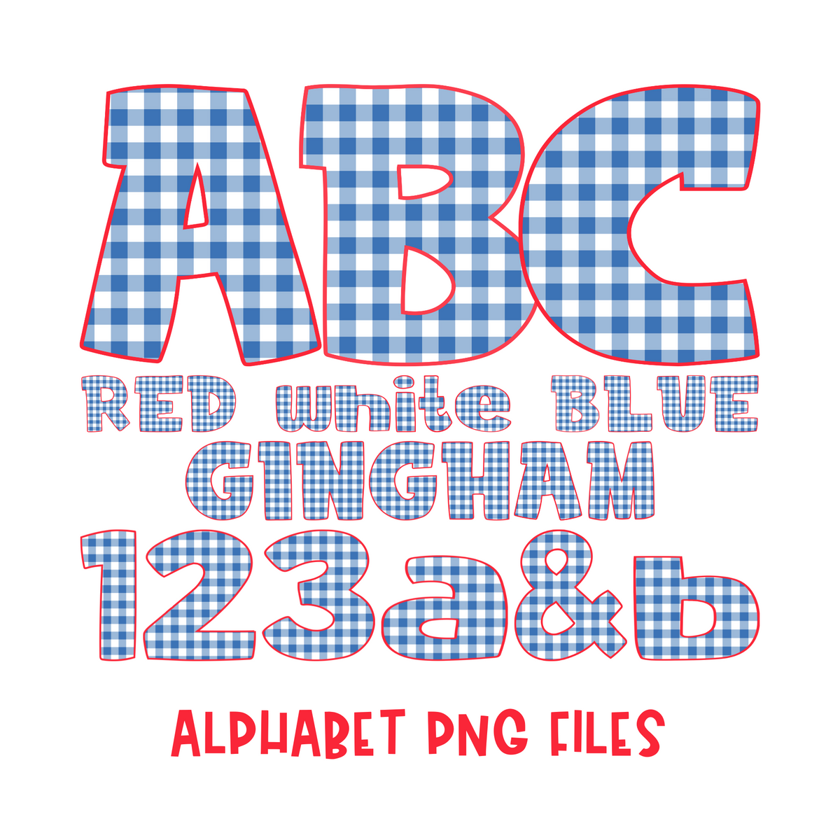 Gingham Blue, Red & White Alphabet Set | PNG files Alphabet Letters, Digital Art, PNG Only