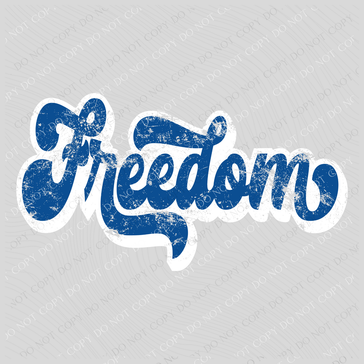 Freedom Blue & White Retro Shadow Distressed Design PNG, Digital Download