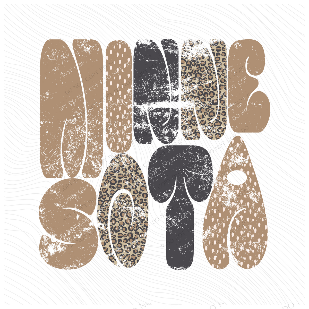 Minnesota Chubby Retro Distressed Leopard print in tones of Tans & Faded Black Digital Design, PNG
