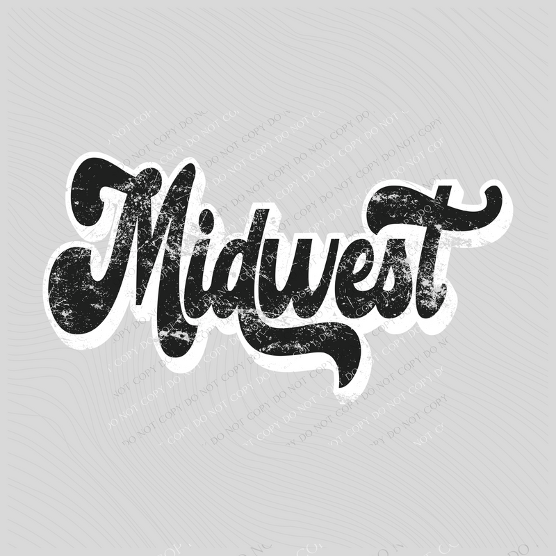 Midwest Vintage Black & White Retro Shadow Distressed Digital Download, PNG