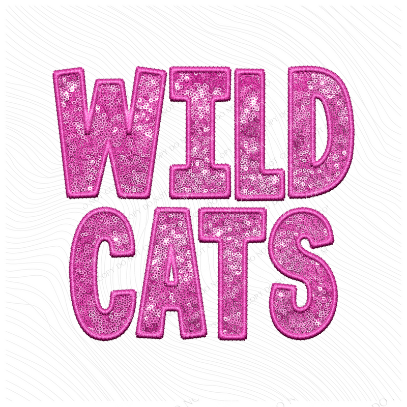 Wildcats Embroidery & Sequin in Pink Mascot Digital Design, PNG