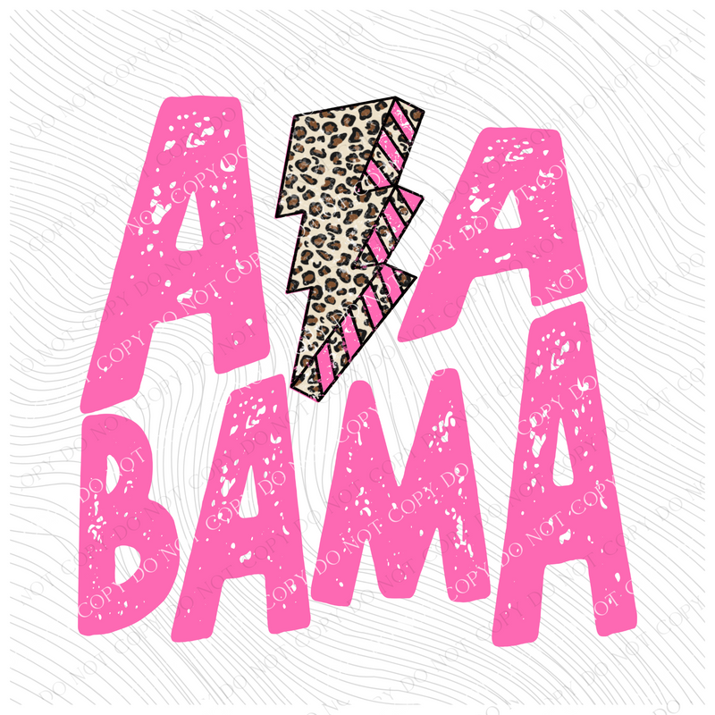 Alabama Hot Pink Distressed Leopard Lightning Bolt Digital Design, PNG