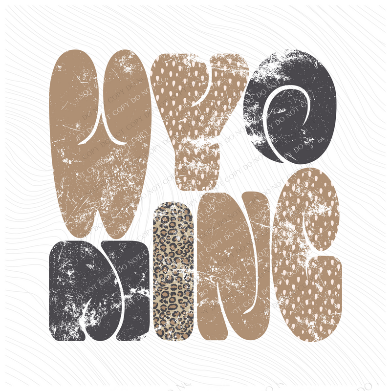 Wyoming Chubby Retro Distressed Leopard print in tones of Tans & Faded Black Digital Design, PNG