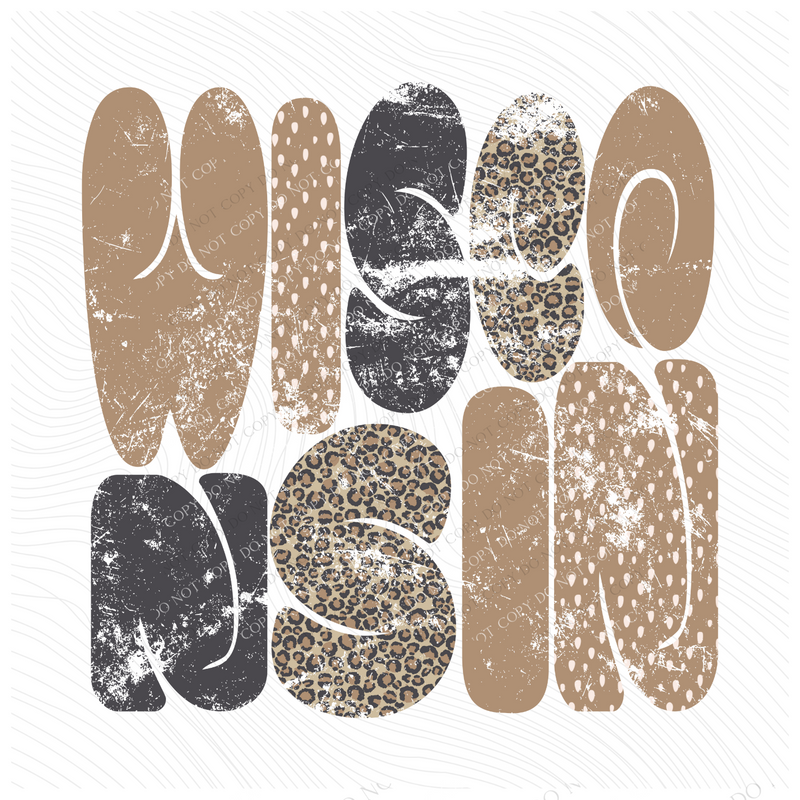 Wisconsin Chubby Retro Distressed Leopard print in tones of Tans & Faded Black Digital Design, PNG