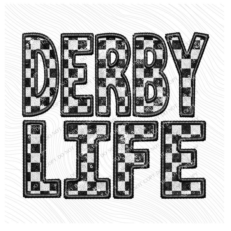 Derby Life Faux Embroidery & Sequin Checkers in Black and White Digital Download, PNG