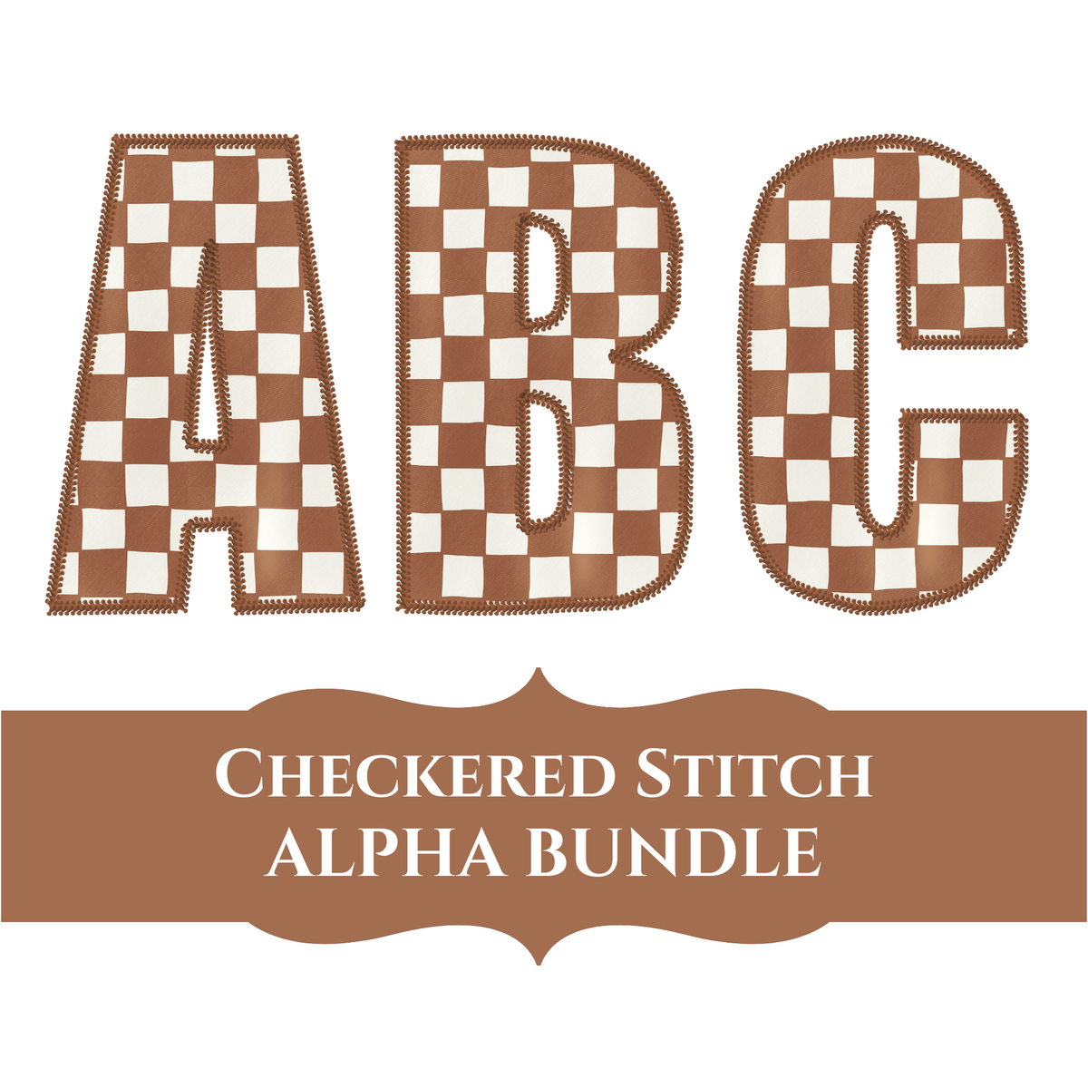 Checkered Stitch Alphabet Set in Brown & Cream | PNG Alphabet Letters Only