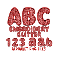 Red Embroidery Glitter Alphabet Set | PNG files Alphabet Letters, Digital Art, PNG Only