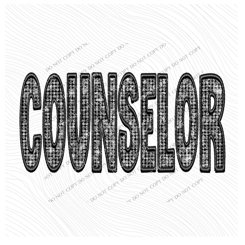 Counselor Faux Embroidery Diamonds Bling in Black Digital Design, PNG