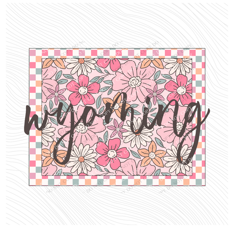 Wyoming Checkered Floral in Summery Colors Digital Design, PNG