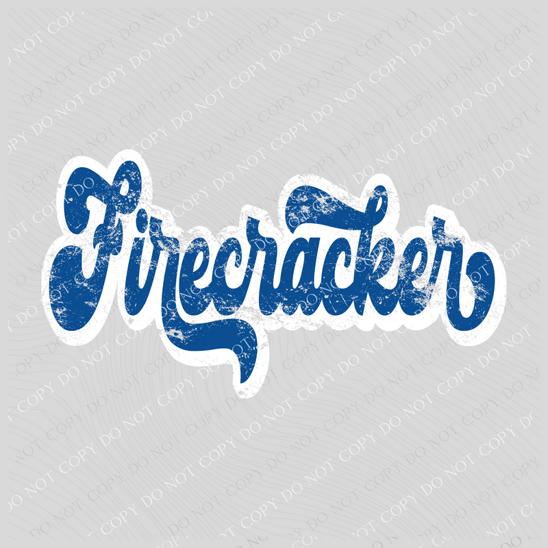 Firecracker Blue & White Retro Shadow Distressed Digital Design, PNG