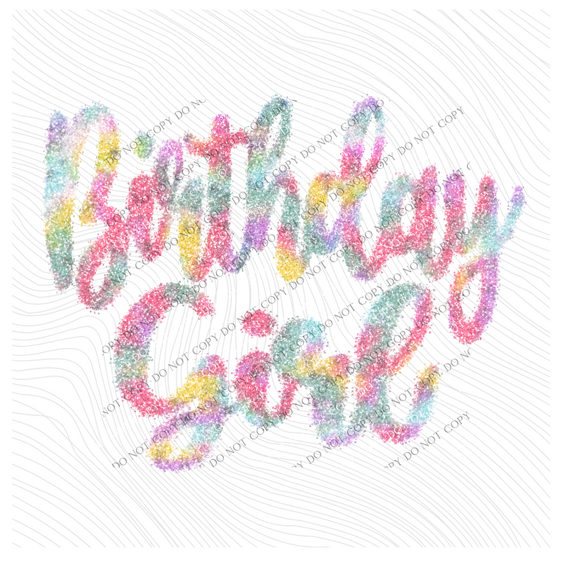 Birthday Girl Tinsel Script Multi Colored Digital Design, PNG