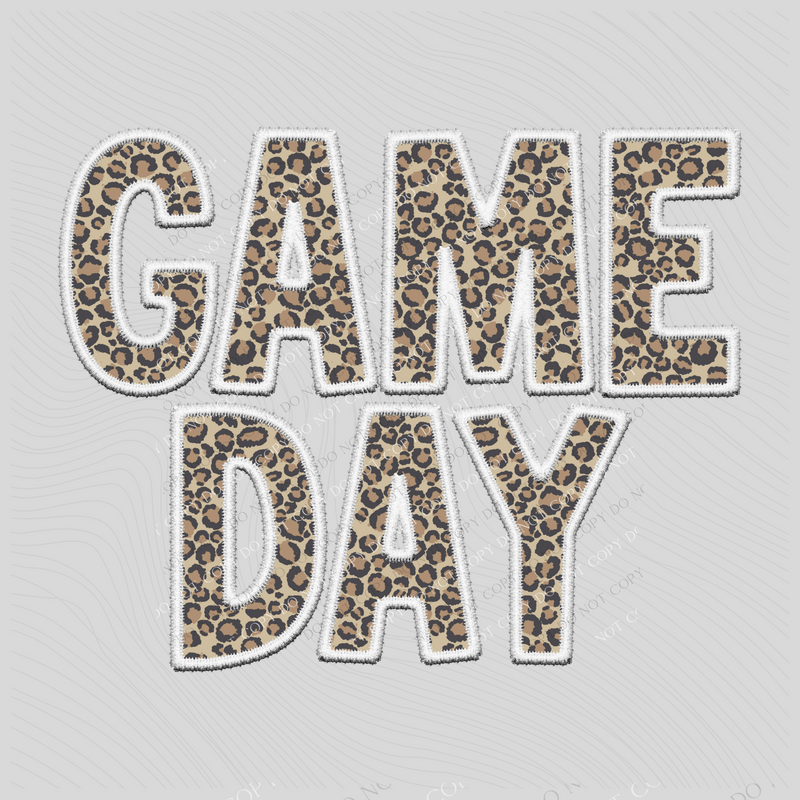 Game Day Leopard Embroidery & Script in White and Leopard Digital Design, PNG