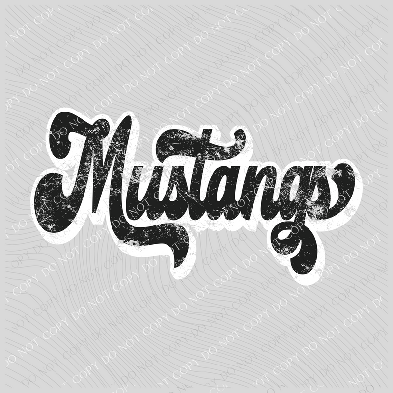 Mustangs Vintage Black & White Retro Shadow Distressed Digital Download, PNG