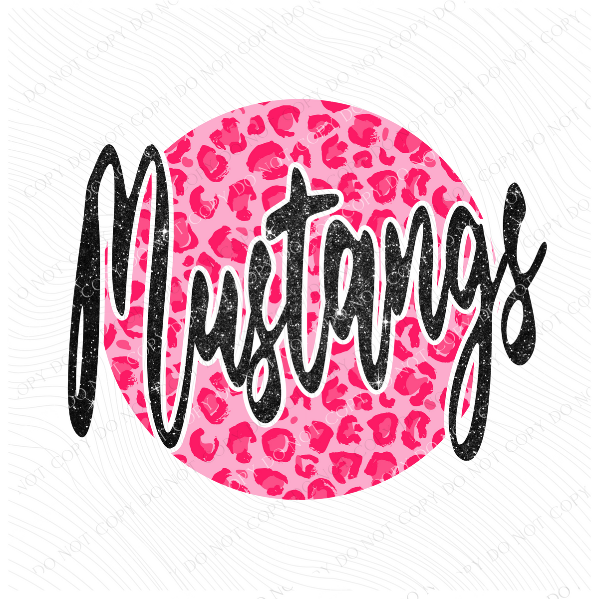 Mustangs Pink Leopard Glitter Circle Cutout Digital Design, PNG