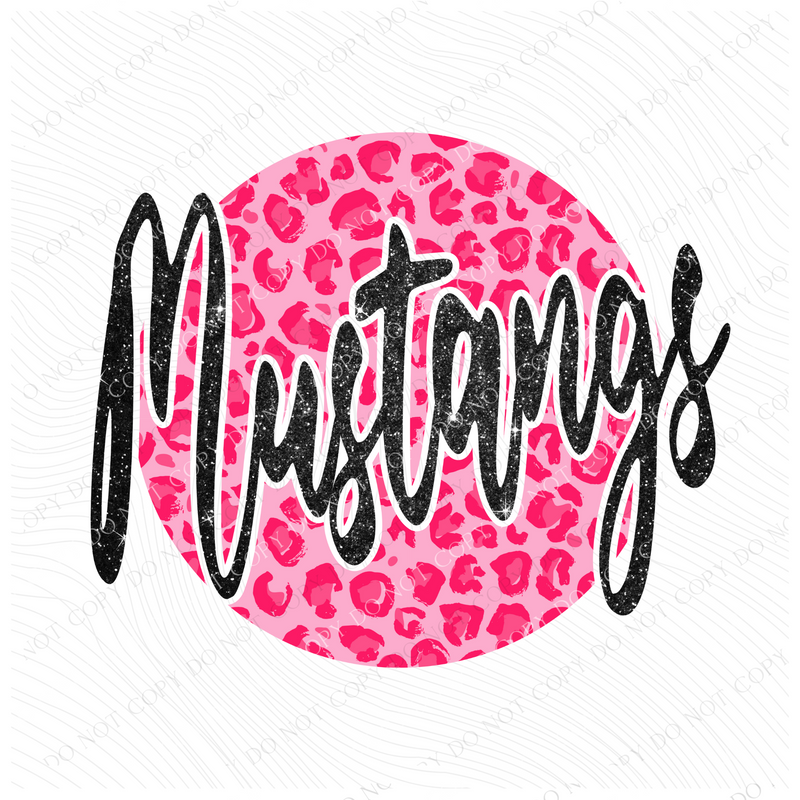 Mustangs Pink Leopard Glitter Circle Cutout Digital Design, PNG