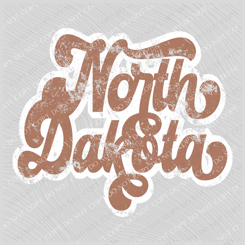 North Dakota Chestnut & White Retro Shadow Distressed Digital Download, PNG